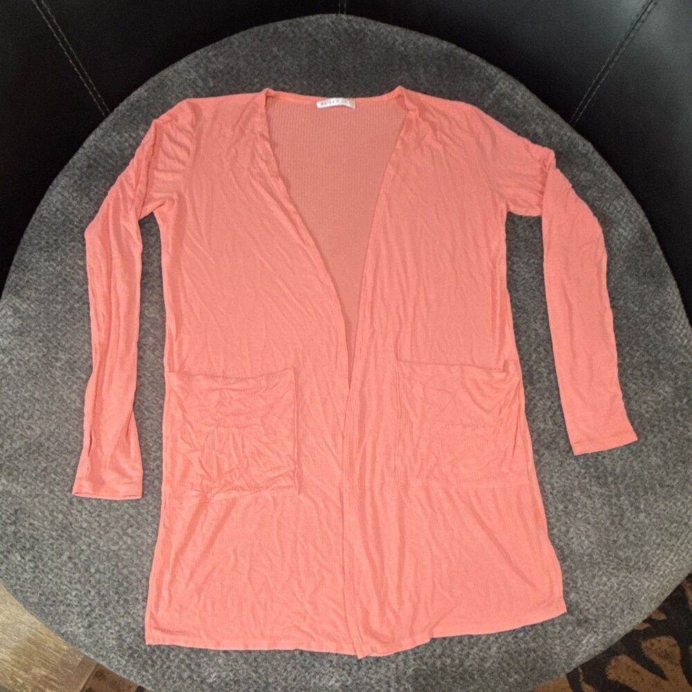 S/M Blakelee Womens Ribbed Open Front Long Sleeve Rayon Cardigan w/ thumb holes